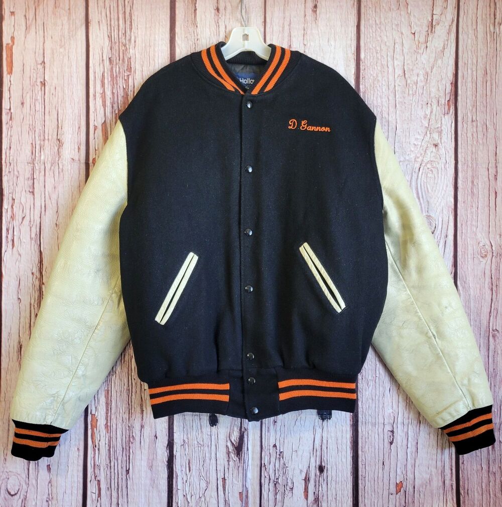 Vintage Holloway Varsity Leather Wool Large Jacket Button Mens 80s - 90s USA